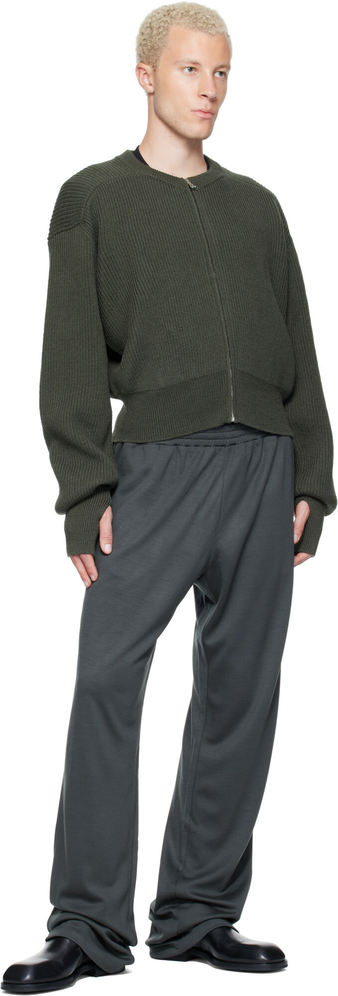 Rier Green Roundneck Zip Utility Sweater