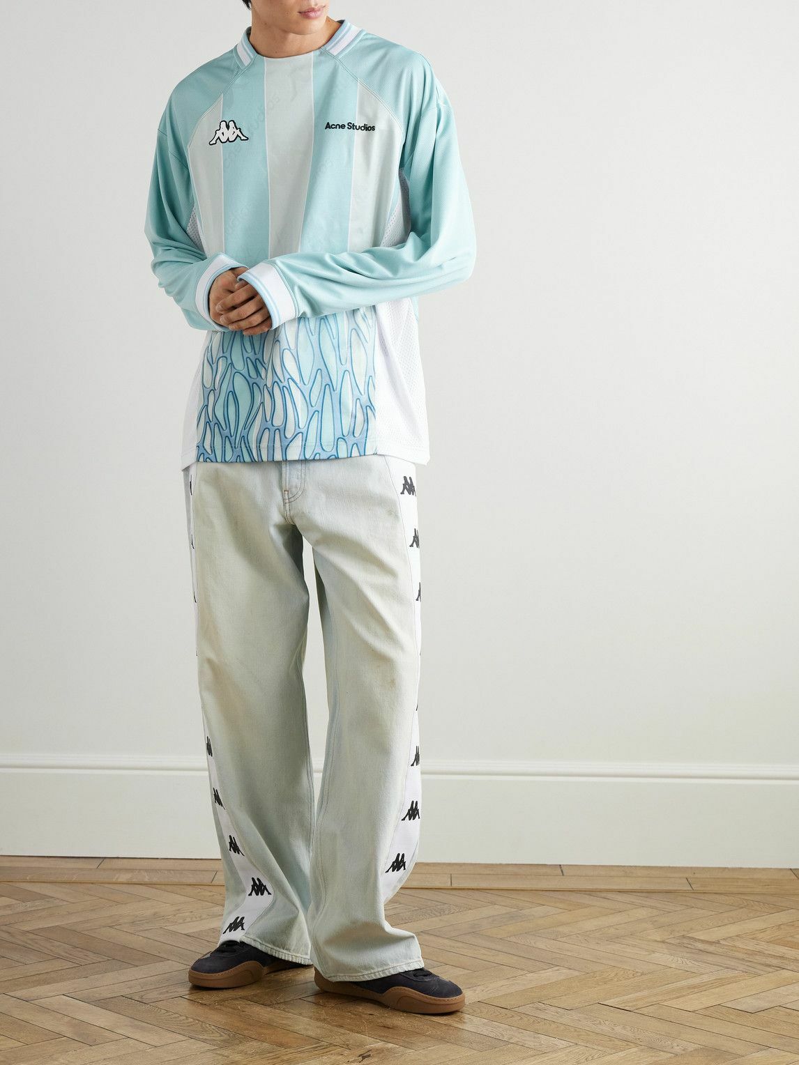 Acne Studios - Kappa Logo-Embroidered Mesh-Panelled Striped Shell