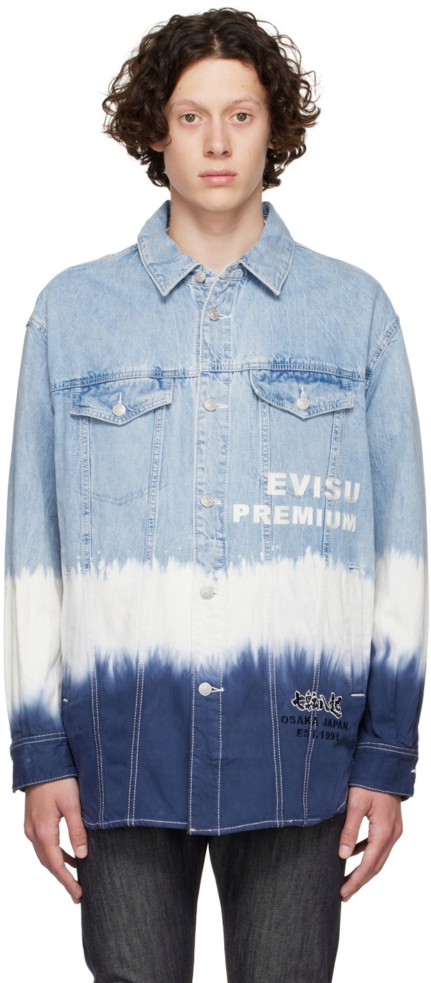 Evisu FLAME EVISU PRINT HALF PATCH - Denim jacket - indigo (mid