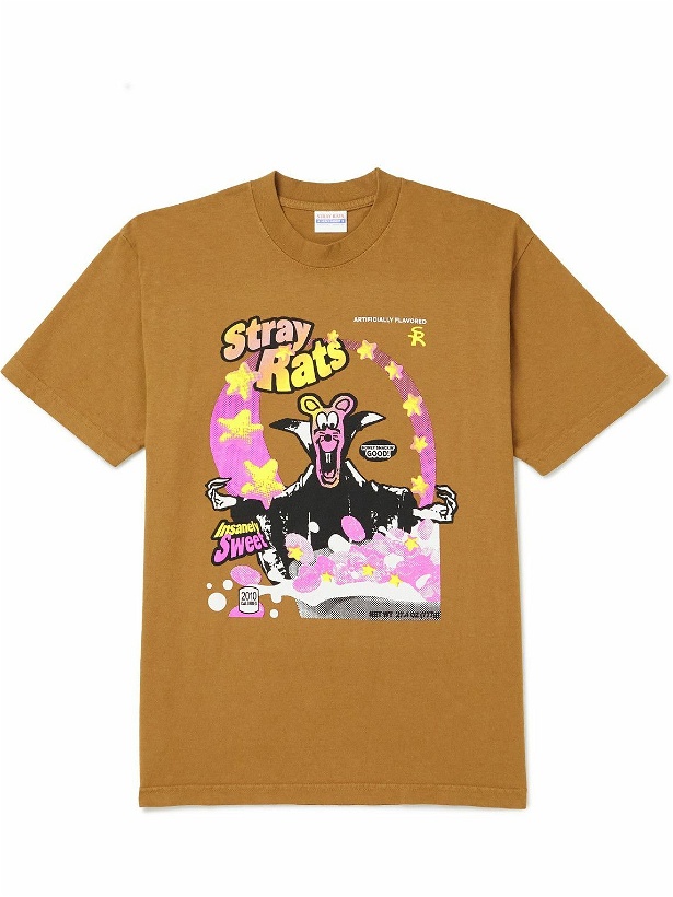 Photo: Stray Rats - Cereal Printed Cotton-Jersey T-Shirt - Brown