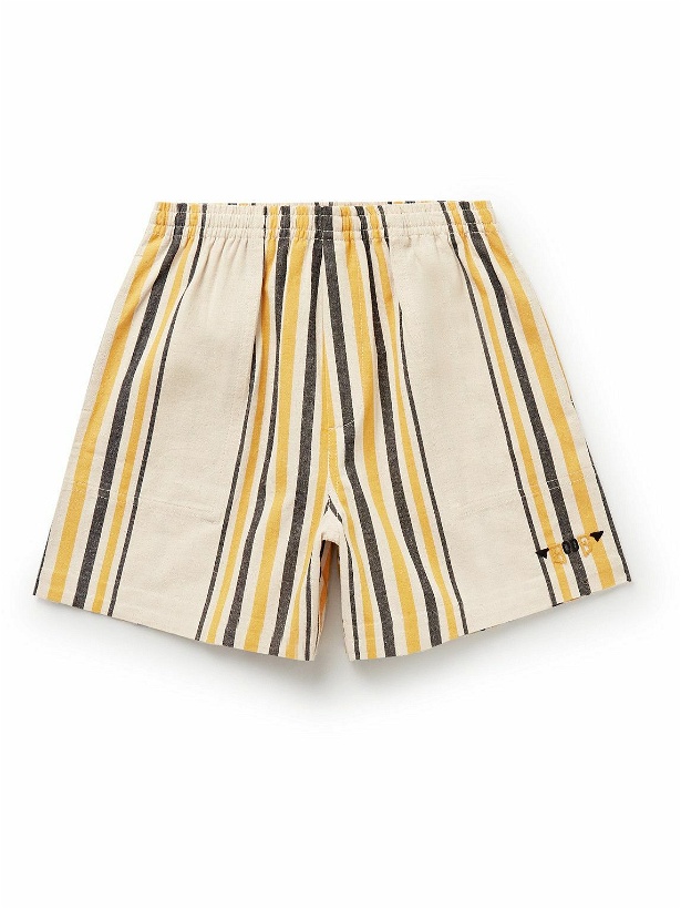 Photo: BODE - Namesake Wide-Leg Logo-Embroidered Striped Cotton Shorts - Yellow