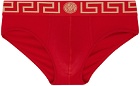 Versace Underwear Red Greca Border Briefs