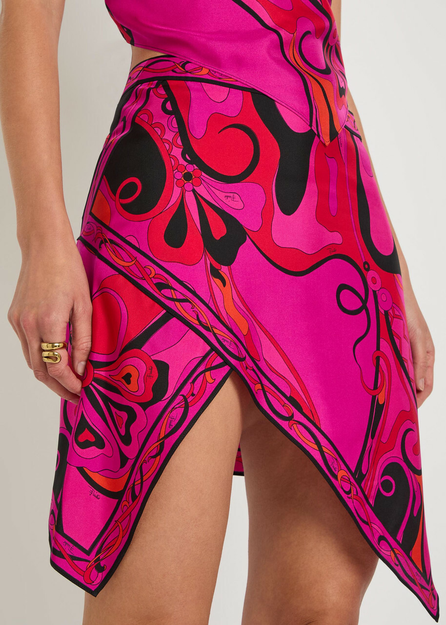 Pucci Asymmetric Printed Silk Mini Skirt Pink