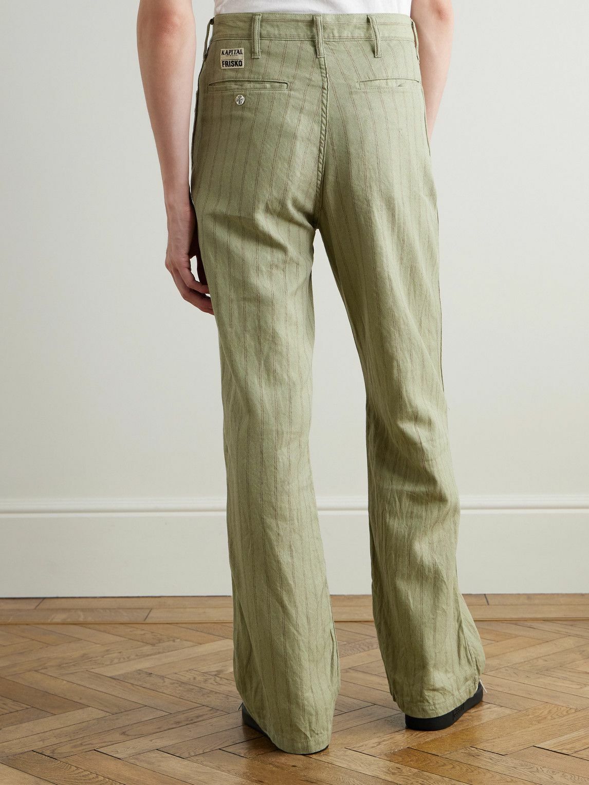 KAPITAL - Gibson Straight-Leg Striped Linen and Cotton-Blend Twill Trousers - Green