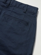 Beams Plus - 2 Pleats Tapered Cropped Pleated Cotton-Blend Twill Trousers - Blue