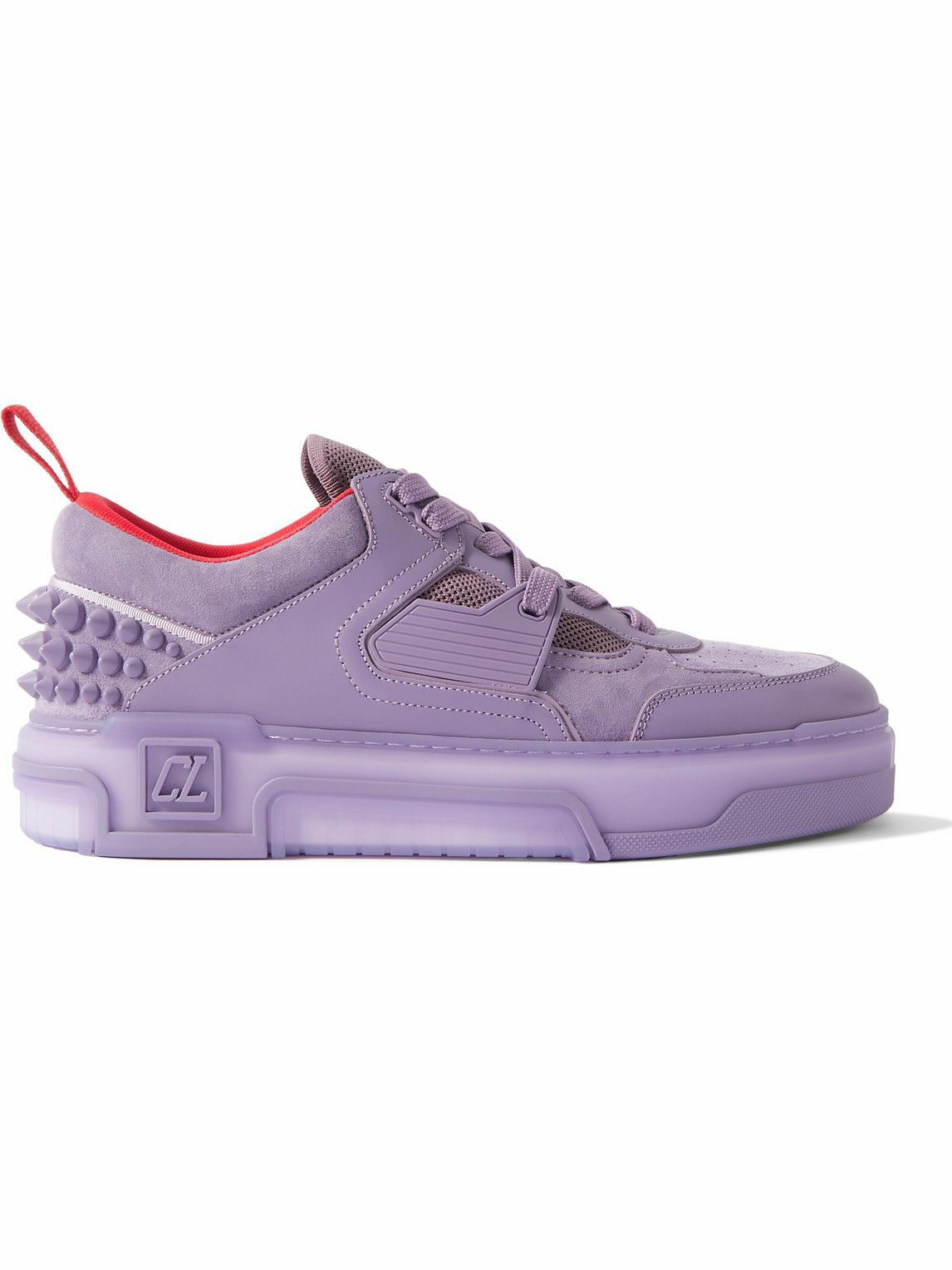 Photo: Christian Louboutin - Astroloubi Spiked Leather, Suede and Mesh Sneakers - Purple