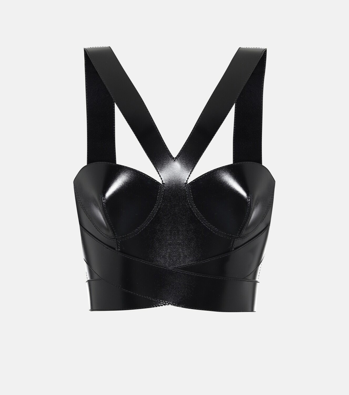 Womens Alexander McQueen black Leather Bustier Crop Top