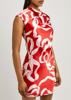 Kitri Hessa Printed Gathered Satin Mini Dress Red