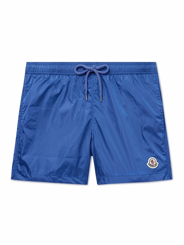 Photo: Moncler - Straight-Leg Mid-Length Logo-Appliquéd Swim Shorts - Blue