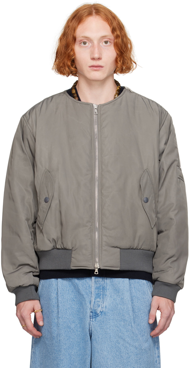 Collarless bomber jacket best sale