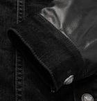 Balmain - Slim-Fit Logo-Print Denim and Leather Jacket - Black