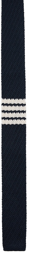 Photo: Thom Browne Navy Silk Knit 4-Bar Tie