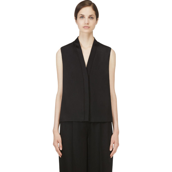 Calvin Klein Collection Black Hammered Satin Wayne Blouse Calvin Klein ...