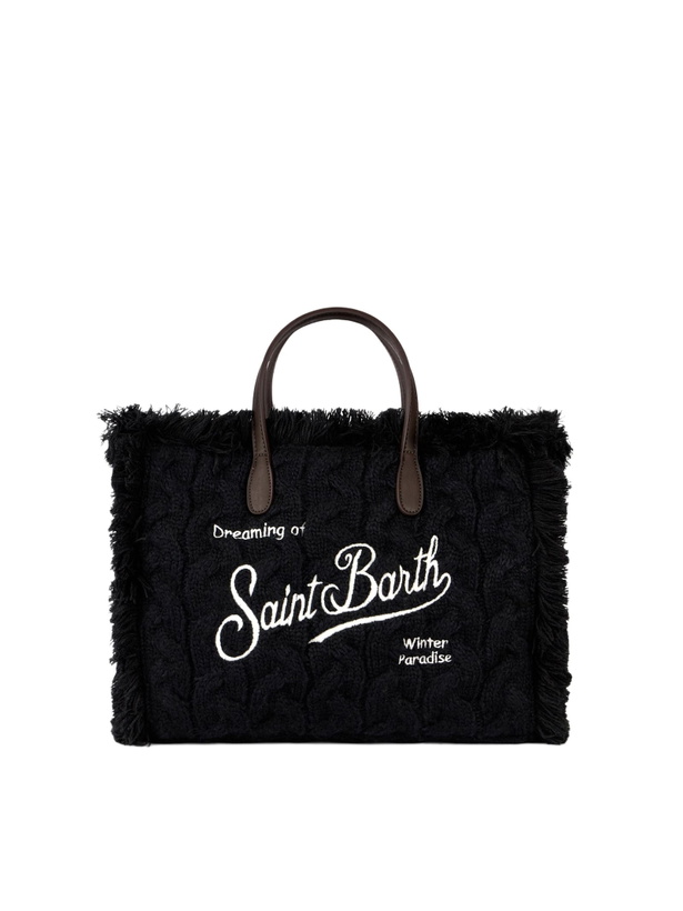 Photo: MC2 Saint Barth Braid Tricot Black Colette Handbag With Fringes