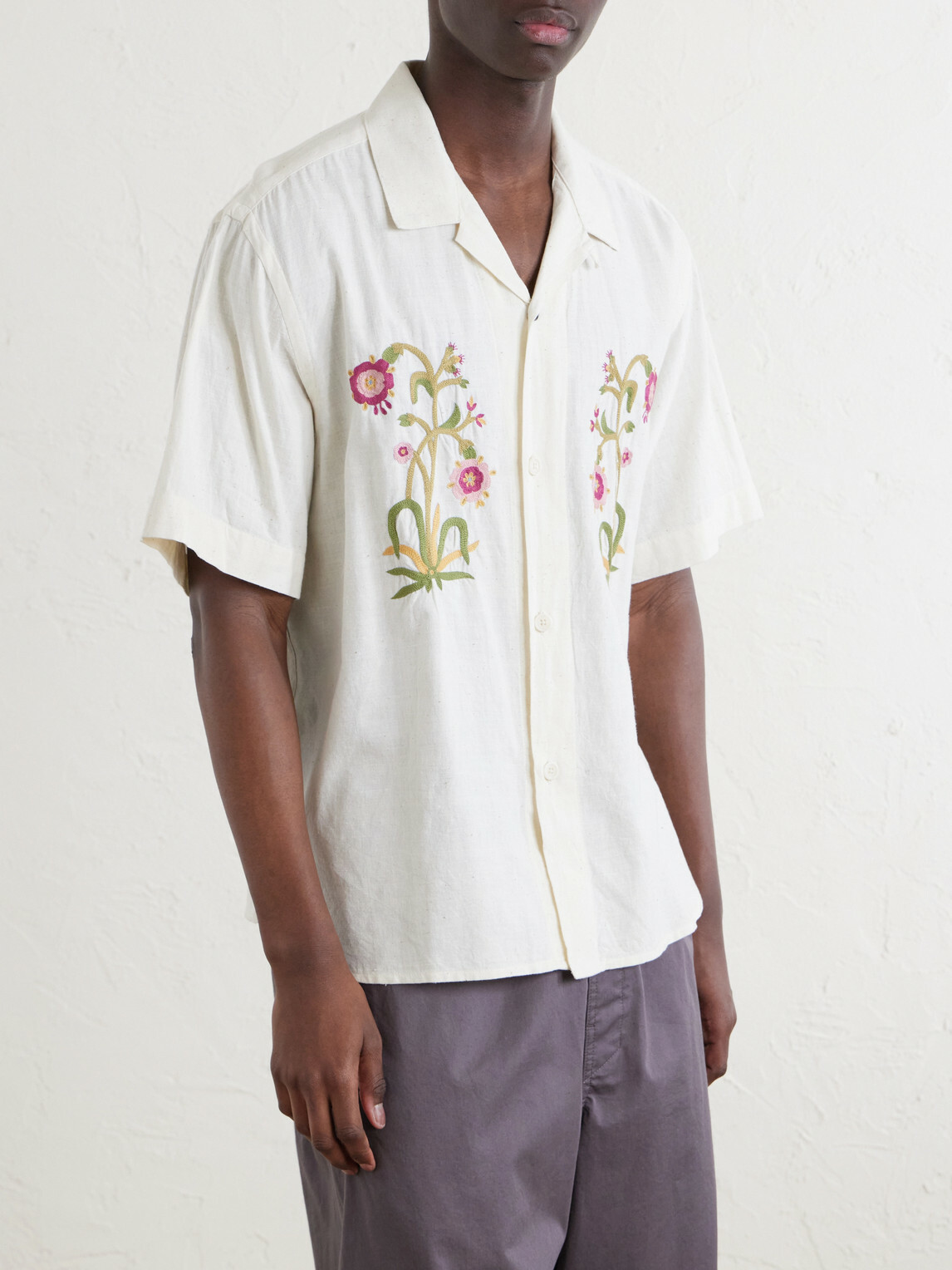 Kardo - Ronald Convertible-Collar Embroidered Cotton Shirt - Neutrals