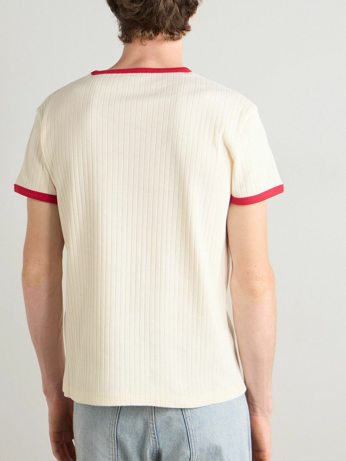 CELINE - Slim-Fit Printed Ribbed Cotton-Jersey T-Shirt - Neutrals