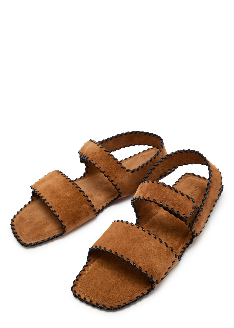 Khaite Boden Whipstitch Suede Sandals Brown