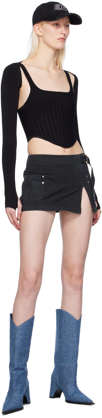 Dion Lee Black Apron Wrap Denim Miniskirt