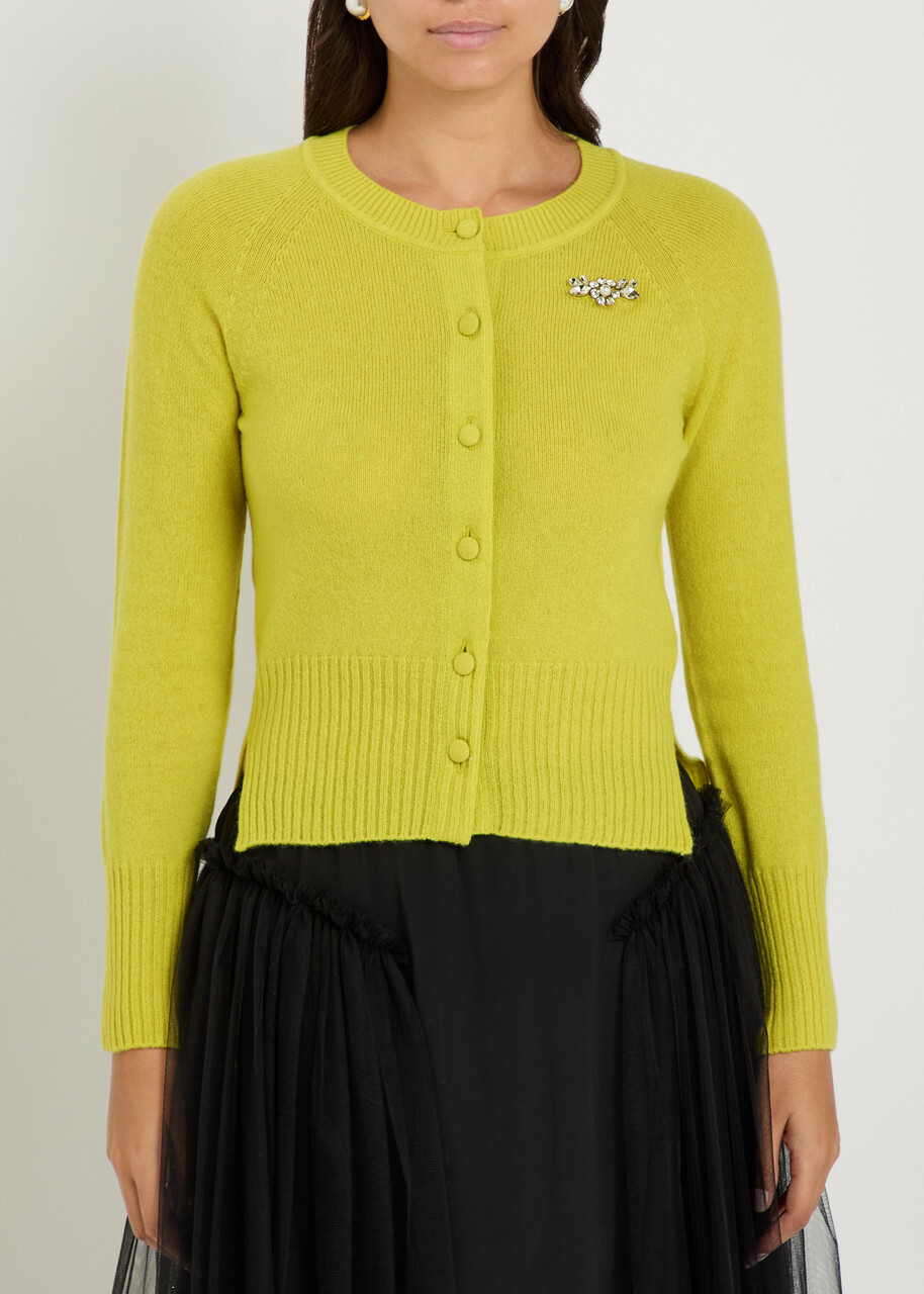 Simone Rocha Crystal-embellished Cashmere Cardigan Green