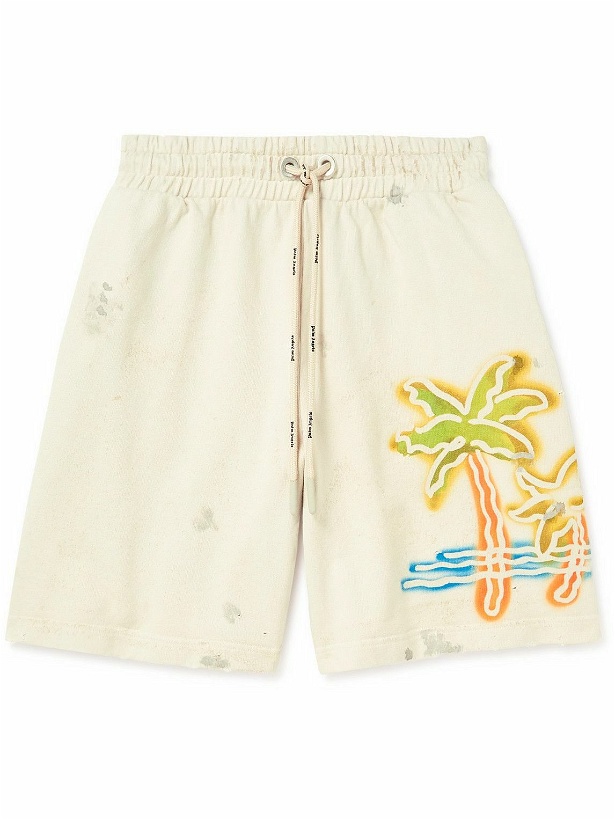 Photo: Palm Angels - Wide-Leg Logo-Print Cotton-Jersey Shorts - White