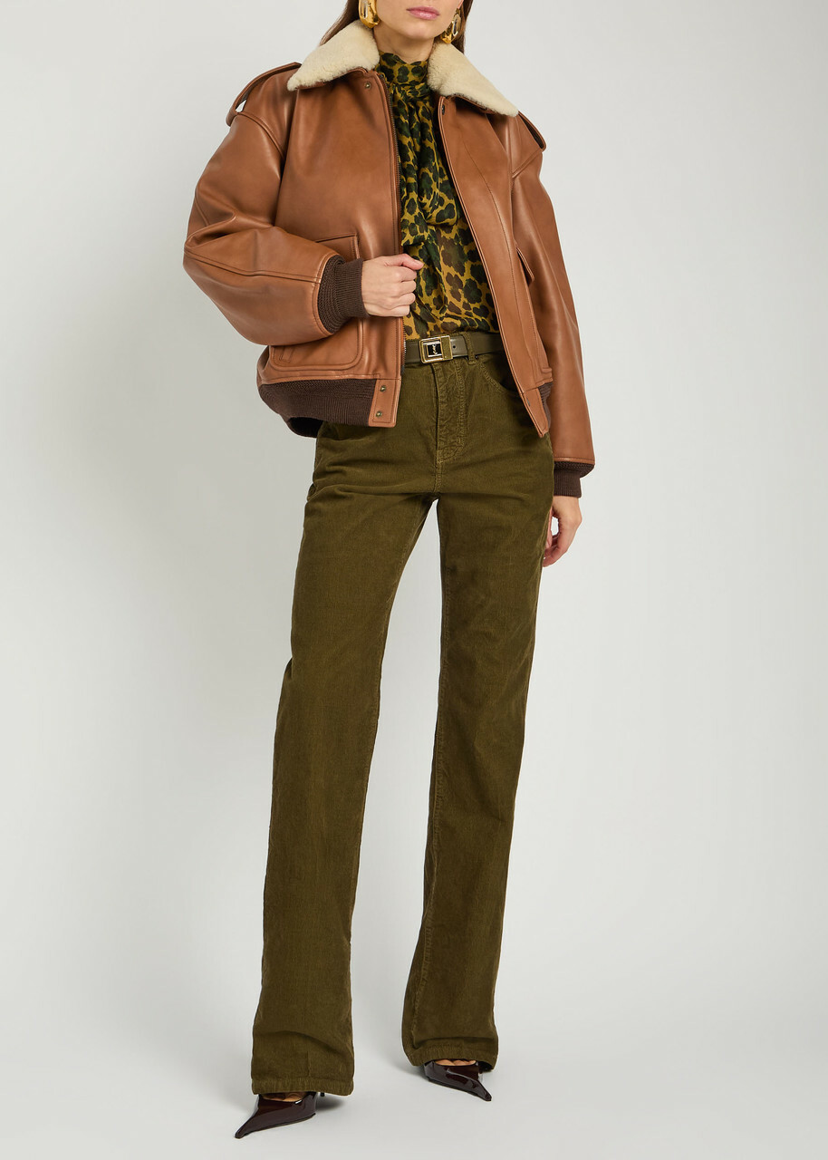 Saint Laurent Detachable-collar Shearling and Leather Jacket Terracotta