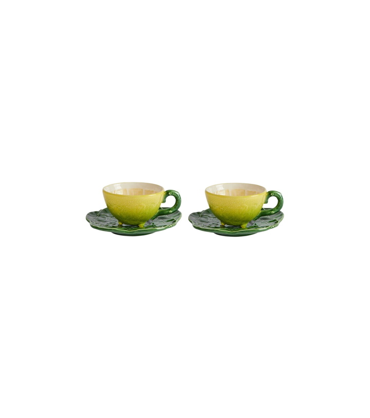 Photo: Bordallo Pinheiro Lemon set of 2 teacups and saucers