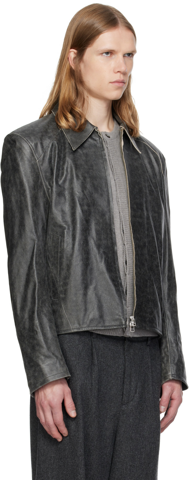 MMIC Gray Vapor Leather Jacket