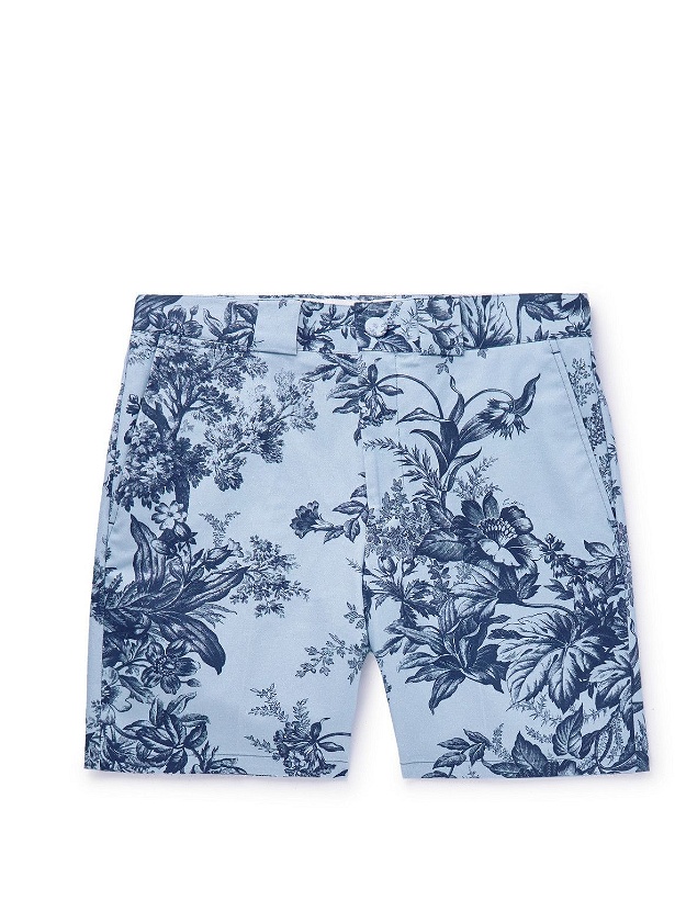 Photo: ERDEM - Lucas Straight-Leg Floral-Print Cotton-Blend Twill Shorts - Blue