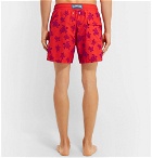 Vilebrequin - Moorea Mid-Length Flocked Swim Shorts - Tomato red