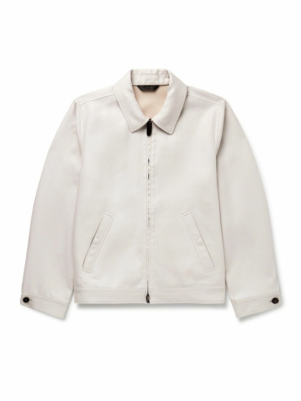 Photo: Brioni - Leather-Trimmed Linen-Blend Bomber Jacket - Brown