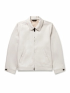 Brioni - Leather-Trimmed Linen-Blend Bomber Jacket - Brown