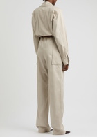 Saint Laurent Belted Cotton Jumpsuit Beige