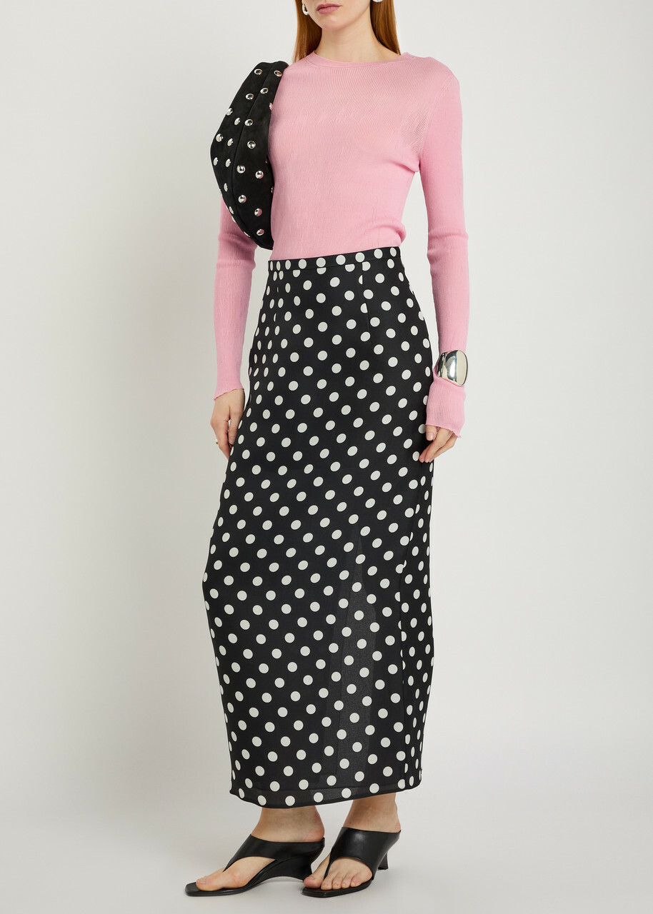 Khaite Winton Polka-dot Silk Midi Skirt Black And White