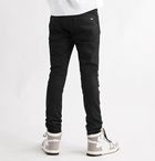 AMIRI - MX1 Skinny-Fit Leather-Panelled Distressed Stretch-Denim Jeans - Black