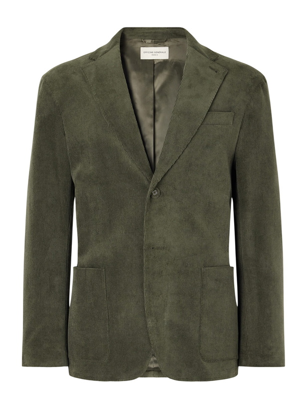 Photo: Officine Générale - Michel Cotton-Blend Corduroy Suit Jacket - Green