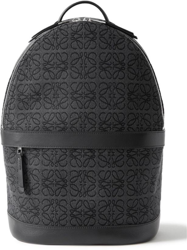 Photo: Loewe - Leather-Trimmed Logo-Jacquard Canvas Backpack