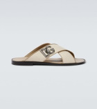 Dolce&Gabbana DG leather-trimmed canvas slides