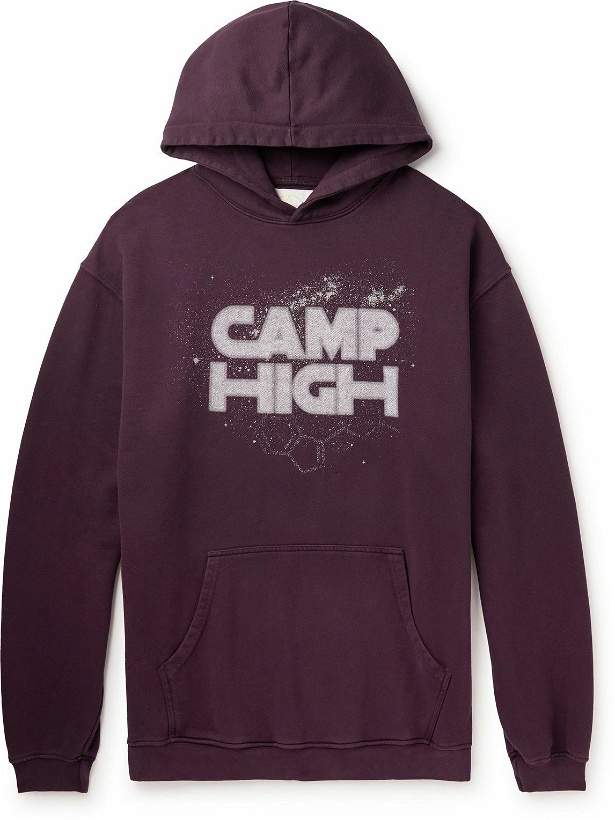 Photo: Camp High - Star Camp Logo-Print Cotton-Jersey Hoodie - Purple
