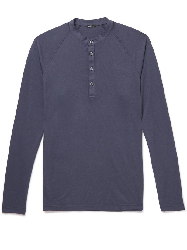 Photo: Kiton - Cotton and Cashmere-Blend Henley T-Shirt - Blue