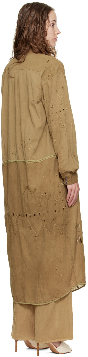 Luna Del Pinal Khaki Triple Embroidered Maxi Dress