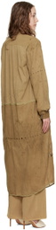 Luna Del Pinal Khaki Triple Embroidered Maxi Dress