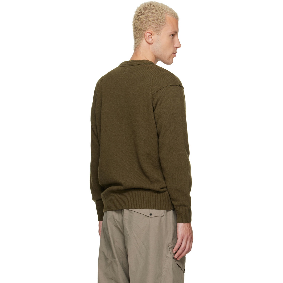 C.P. Company Khaki Lambswool Lens Crewneck Contrast Sweater
