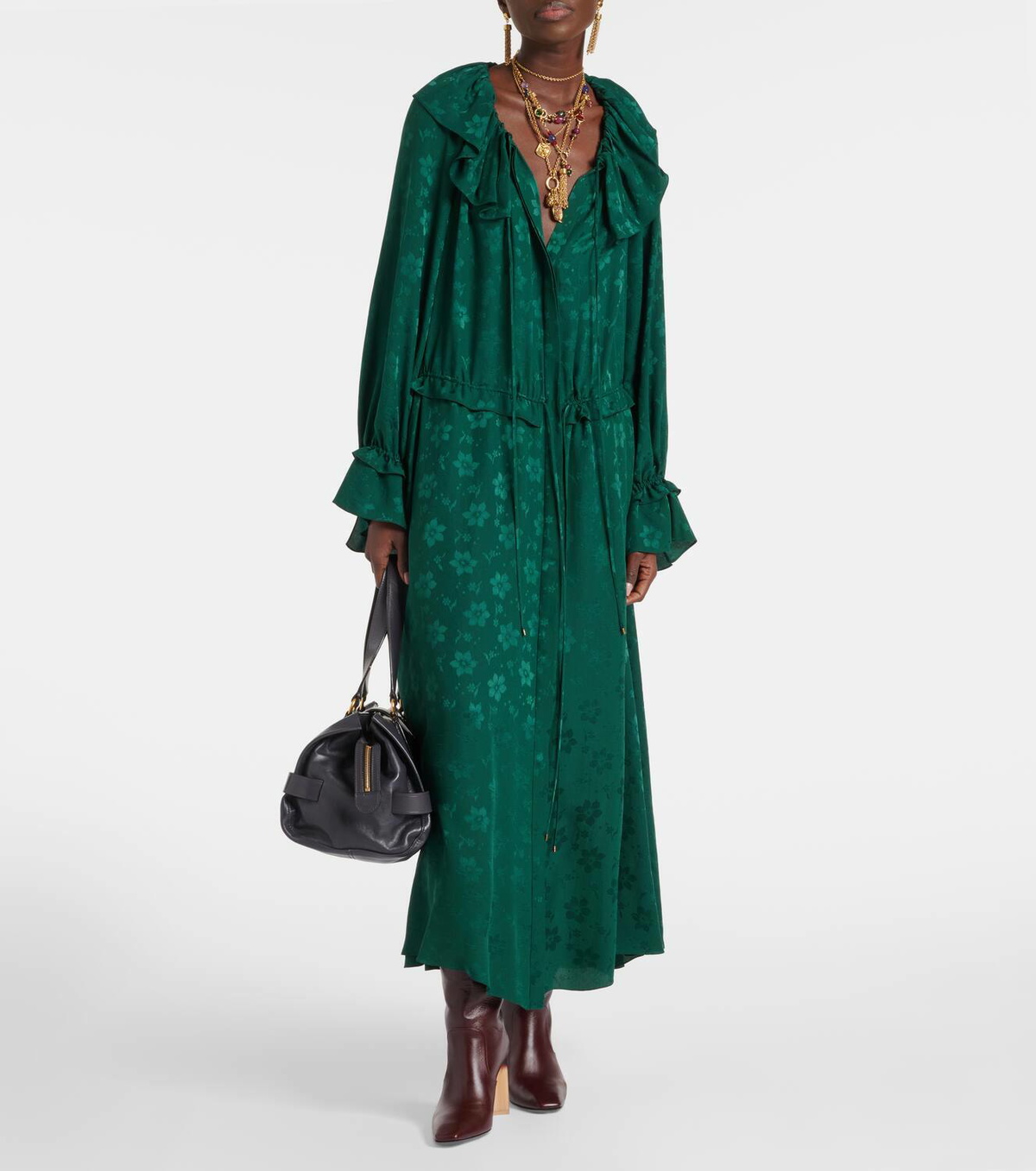 Chlo Ruffled floral silk jacquard midi dress Chloe