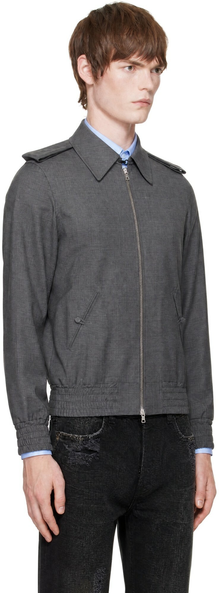 AARON ESH Gray Wool Bomber Jacket