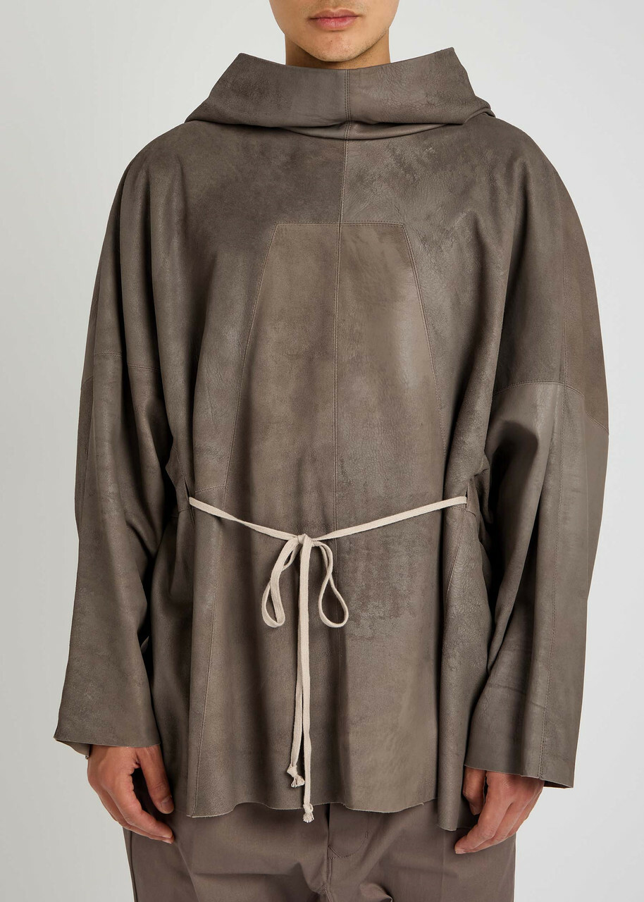 【送料&関税込】Rick Owens Hooded Tunic Rick Owens Hooded Leather Tunic Grey Rick Owens