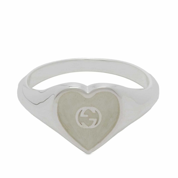 Photo: Gucci Women's Jewellery Heart Enamel Ring in Silver