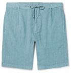 Hartford - Pleated Linen Drawstring Shorts - Blue