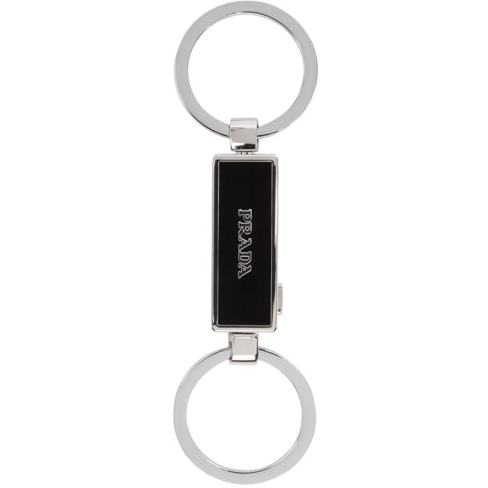 Photo: Prada Black and Silver Logo Keychain 