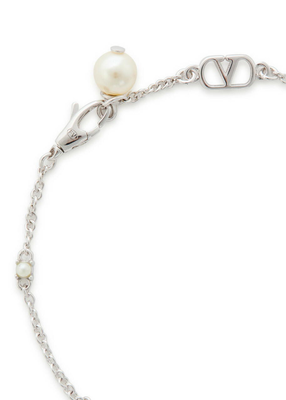 Valentino Garavani Vlogo Embellished Chain Bracelet Silver
