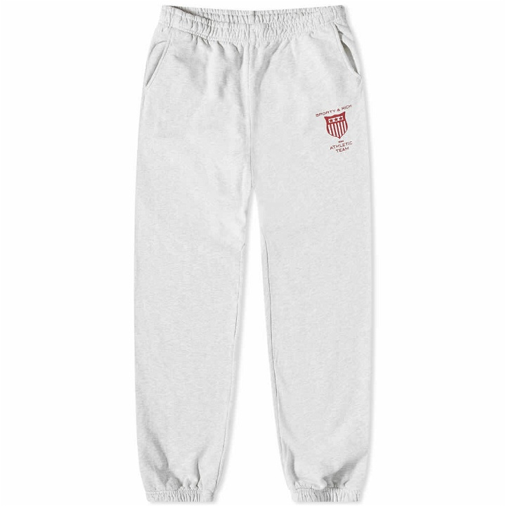 Photo: Sporty & Rich Athletic Team Sweat Pant in Heather Grey/Ruby